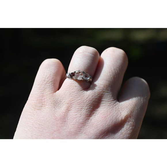 Alaskan Garnet and Lake county diamond engagement ring .925 sterling sil…